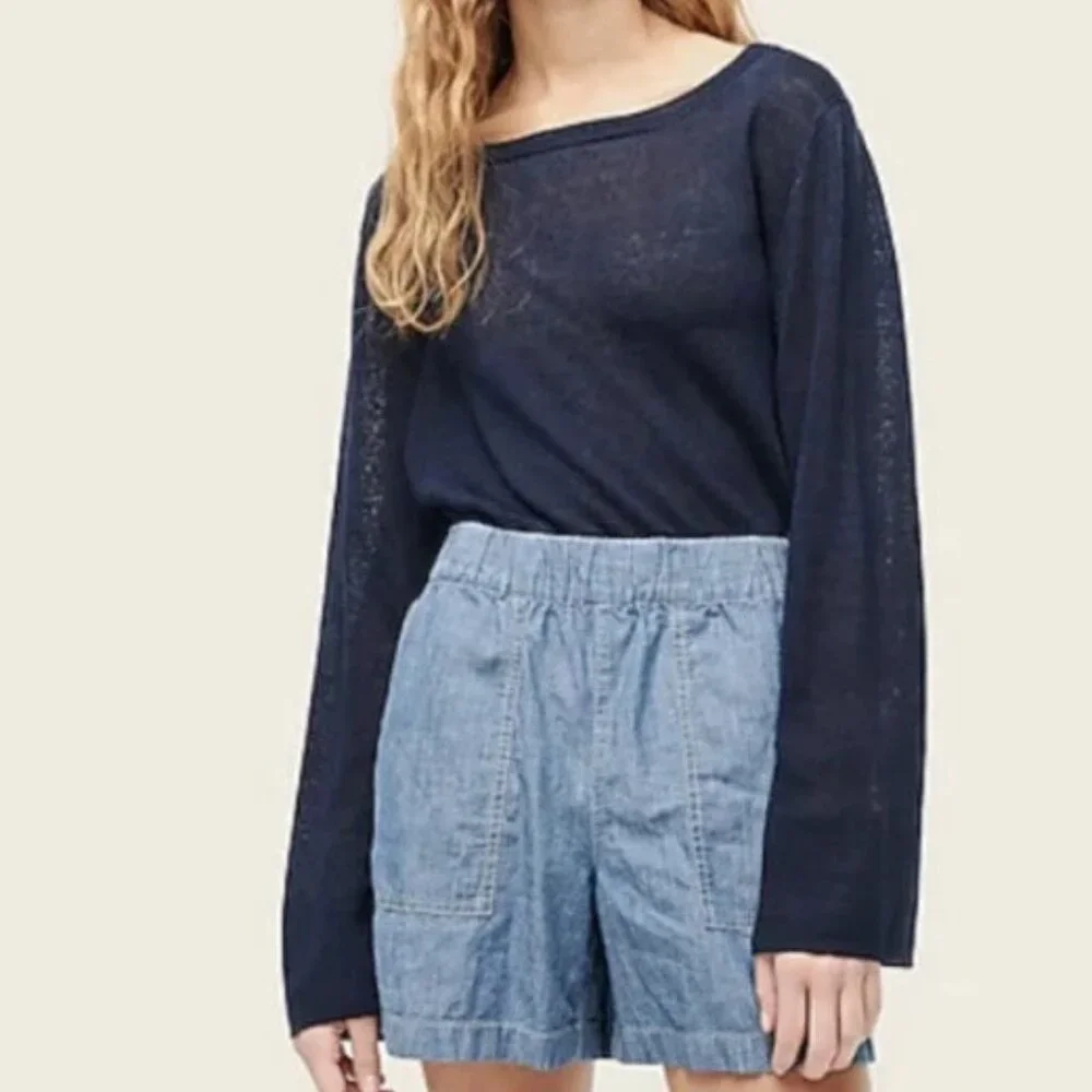 J‎ Crew 100% Linen Relaxed Fit Black Crewneck Sweater #AY827